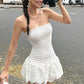 Cute White Sheath Strapless Satin Short Homecoming Dress Mini Dress SH8059