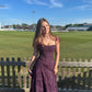 Deep Purple A Line Straps Corset Print Satin Long Prom Dress Date Dress SH7003
