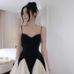 Cute A Line Spaghetti Strap White Black Satin Short Homecoming Dress Cocktail Dress SH3111