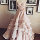 Gentle A Line Sweetheart Neck Flower Tiered Pink Tulle Long Party Dress Evening Dress SH2890