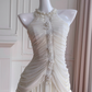 Elegant White A Line Halter Pearl Pleated Chiffon Prom Dress Vacation Dress SH4503