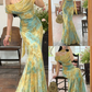 Unique Blue-green Ombre Mermaid Print Floral Chiffon Prom Dress Evening Dress SH6768