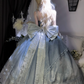 Stunning Blue Bow A Line Lace Tulle Lolita Goth Boning Dress Prom Dress SH4911