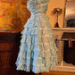 1940s Teal Vintage A Line Strapless Layered Organza Gown Homecoming Dress SH3661