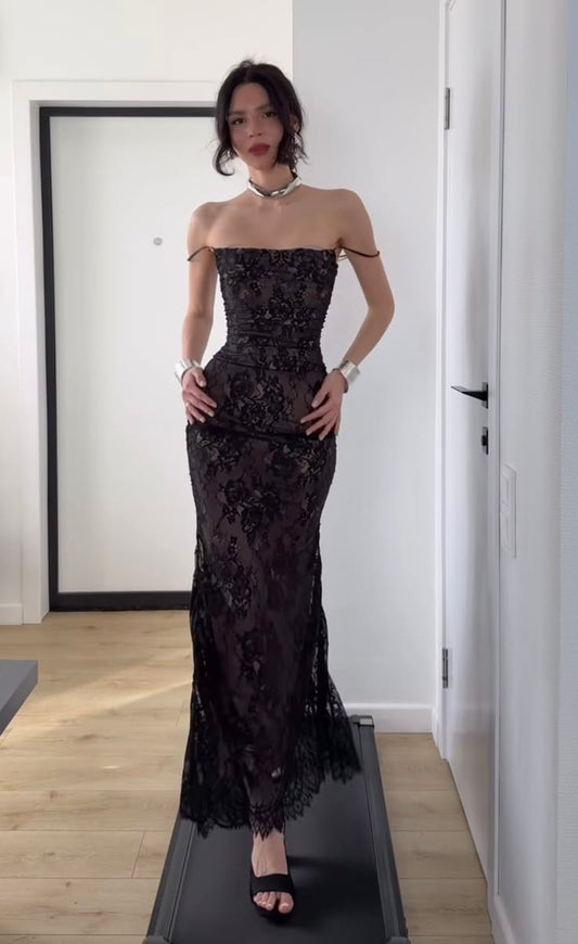 Sexy Black Sheath Spaghetti Strap Lace Prom Dress Evening Dress SH8351