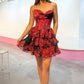 Chic A Line Sweetheart Red Printed Short Homecoming Dress with Ruffles SH7982