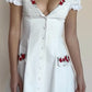 Vintage A Line Red Embroidery Floral White Satin Short Homecoming Dress Outfits SH7646