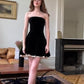 Sexy Black A Line Strapless Velvet Homecoming Dress Cocktail Dress Outfits SH3916