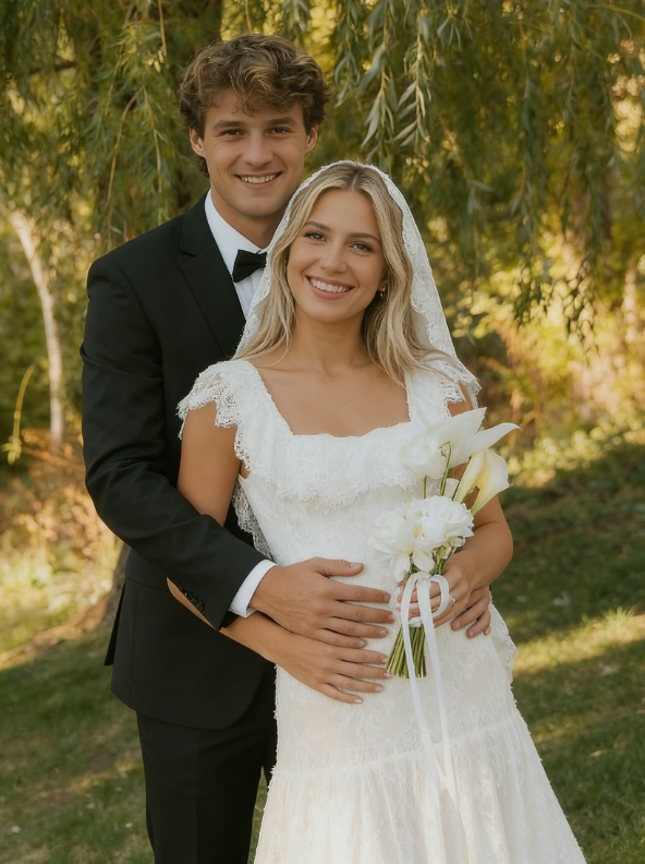 Pretty Simple A Line Straps White Lace Long Wedding Dress SH5282