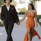 Orange V Neck Slit Prom Dress Long Evening Dress SH708