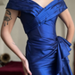 Vintage Royal Blue Mermaid V Neck Satin Slit Prom Dress Evening Dress Date Dress SH5635