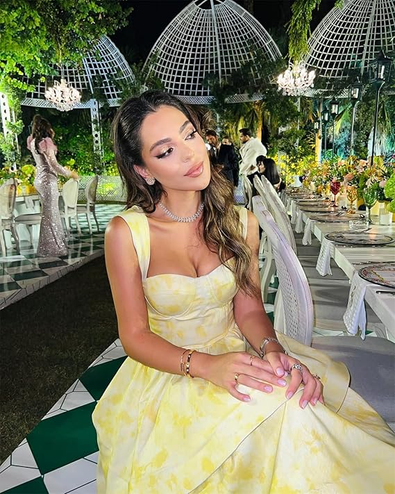 Yellow Layered Satin Long A Line Prom Dress SH1001