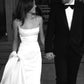 Simple Sheath Spaghetti Strap White Satin Backless Long Train Wedding Dress SH7543