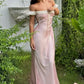 Princess Pink A Line Off the Shoulder Satin Prom Dress Evening Dress SH5756