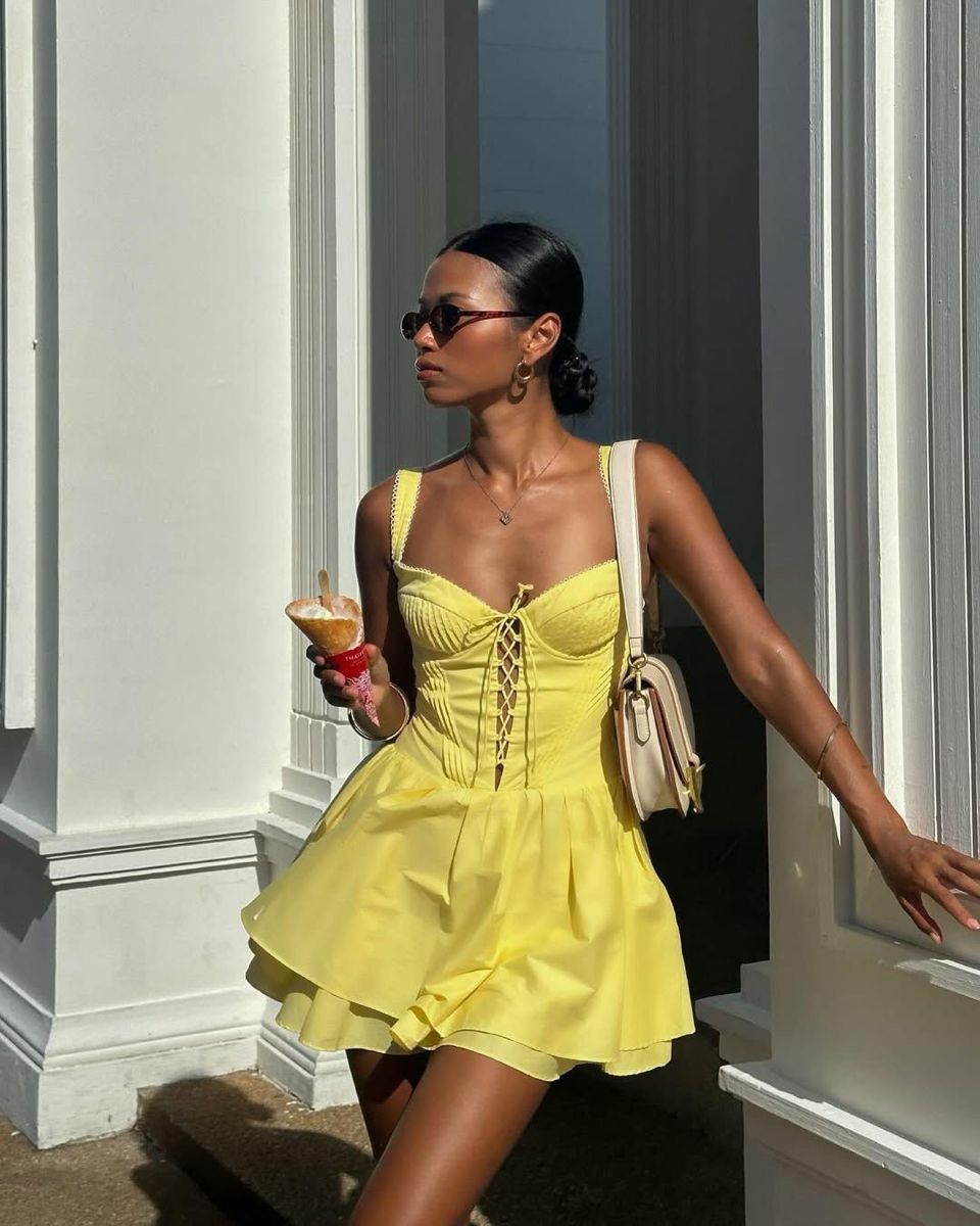 Simple Bright Yellow A Line Straps Satin Short Prom Dress Homecoming Dress Outfits SH6721