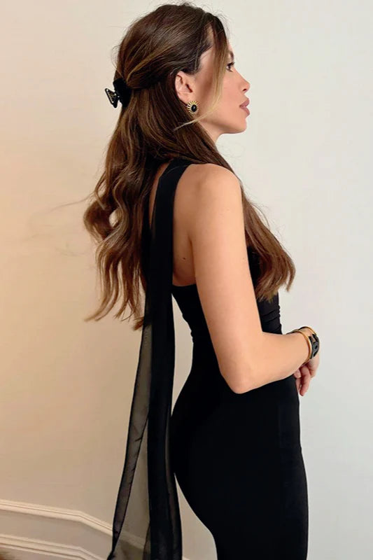 Sexy Sheath Strapless Black Satin Long Prom Dress Evening Dress SH7194