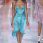 Cute Sheath Spaghetti Strap Ruffle Blue Satin Short Prom Dress Homecoming Dress SH2655
