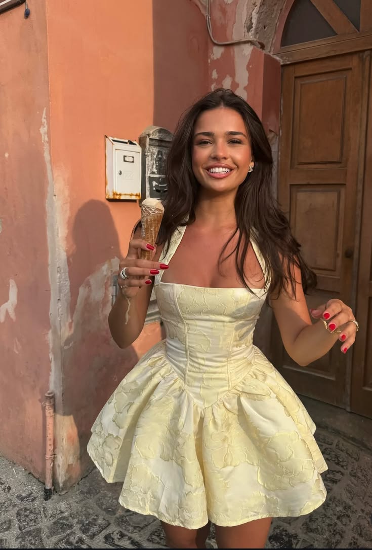 Yellow Print A Line Halter Satin Backless Short Prom Dress Homecoming Dress SH8362