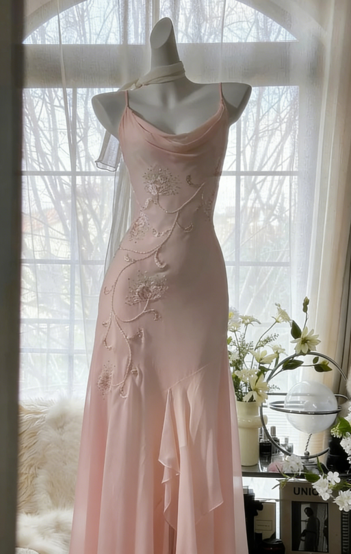 Elegant Mermaid Spaghetti Strap Beaded White Chiffon Prom Dress Graduation Prom Dress SH2560