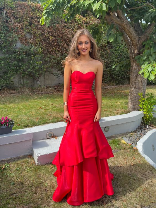 Red Strapless Mermaid Long Prom Dress Party Dress SH1171