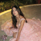 Elegant A Line Off the Shoulder Tiered Sequin Light Pink Tulle Prom Dress Evening Dress SH2385