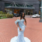 Blue Exquisite Mermaid One Shoulder Beaded Satin Long Party Dress Prom Dress Formal Dress SH3852