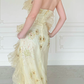 Pretty Mermaid Strapless Shiny Sequin Yellow Organza Slit Prom Dress Evening Dress SH6763