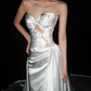 Cute A Line Sweetheart Neck Bow White Satin Slit Wedding Dress SH5867
