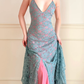 Sexy Mermaid Straps Blue Lace Pink Chiffon Long Prom Dress Wedding Guest Dress SH5504