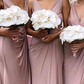 Dusty Pink Elastic Satin V-neck Sheath Long Bridesmaid Dresses SH5585