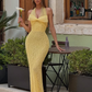 Cute Yellow Sheath Halter Beaded Bow Tulle Long Prom Dress Party Dress SH4815
