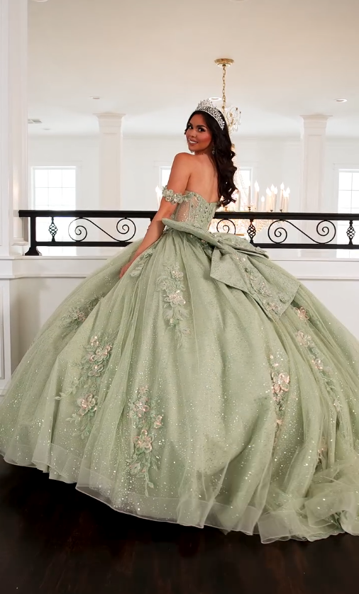 Sweety Green Ball Gown Applique Sequin Tulle Satin Long Prom Dress Quinceanera Dress SH5168
