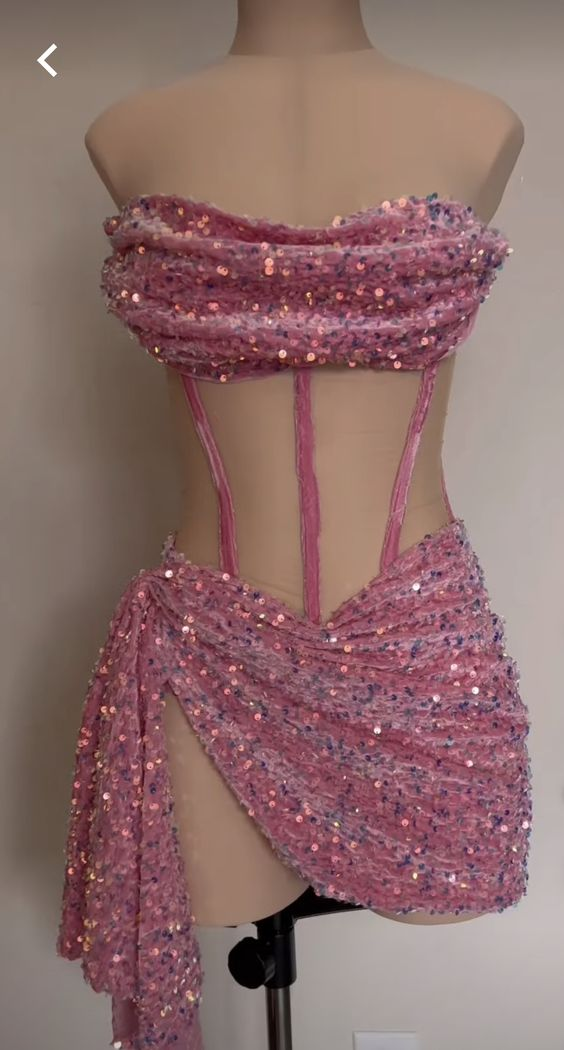 Sexy Pink Sequins Pleated Short Party Dress Prom Dress SH719