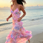 Unique Pink Ruffles Long Prom Dress Evening Dress SH978
