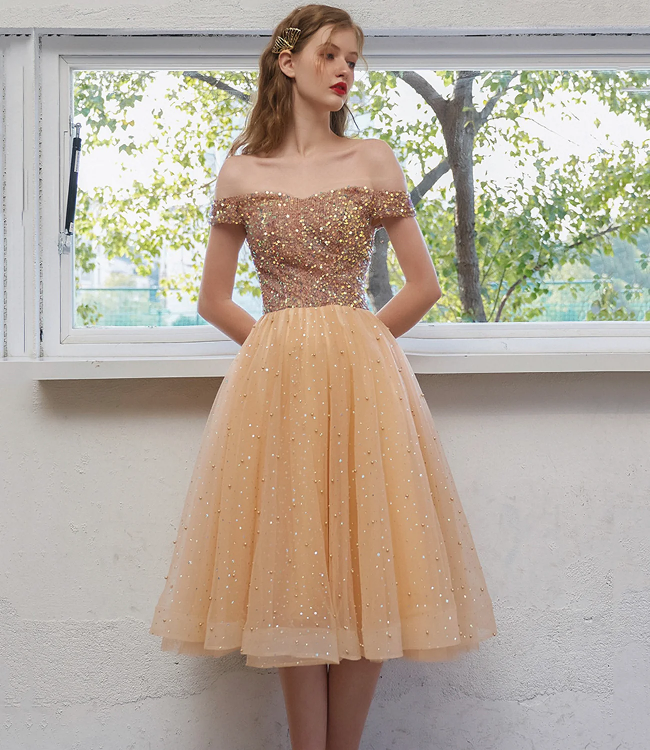 Sweet Off-the-shoulder Tulle Homecoming Prom Dress SH574
