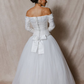Retro Unique A Line Strapless Bow White Tulle Satin Wedding Dress SH6089