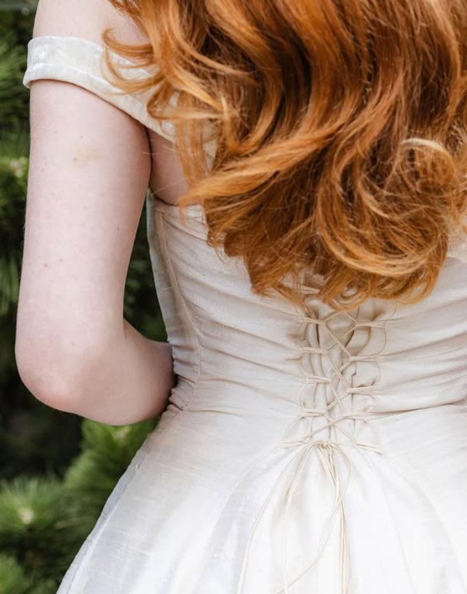 Retro Ivory A Line Off the Shoulder Pleated Satin Wedding Dress SH6085