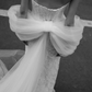 Gentle Simple Bow Mermaid White Satin Tulle Long Sweep Wedding Dress SH4940