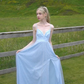 Baby Blue A Line V Neck Sequin Satin Tulle Long Prom Dress Date Dress SH6508