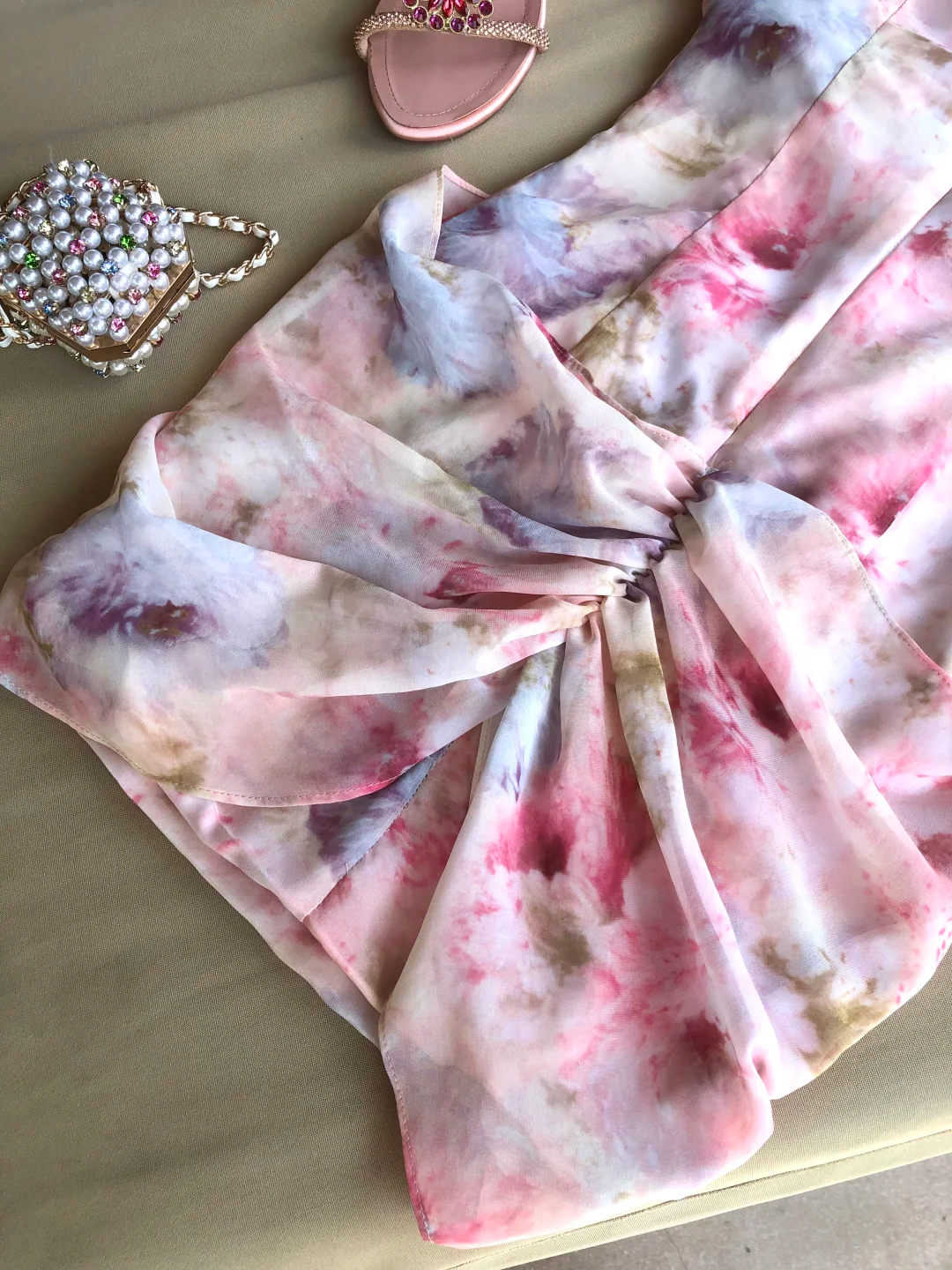 Pink Print Floral A Line Halter Beaded Chiffon Short Prom Dress Homecoming Dress SH5837