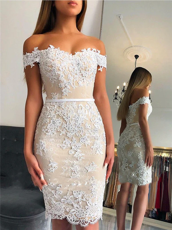 Off-Shoulder Sheath Lace Sexy Short Homecoming Dresses SH582