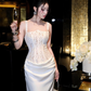 Sexy Mermaid Spaghetti Strap Lace Satin Long Prom Dress Evening Dress SH4668