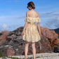 Golden A Line Off the Shoulder Lace Short Homecoming Dress Vacation Dress Outfits SH3996