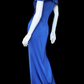 Vintage Blue A Line Off the Shoulder Pleated Satin Prom Dress Evening Dress SH5128