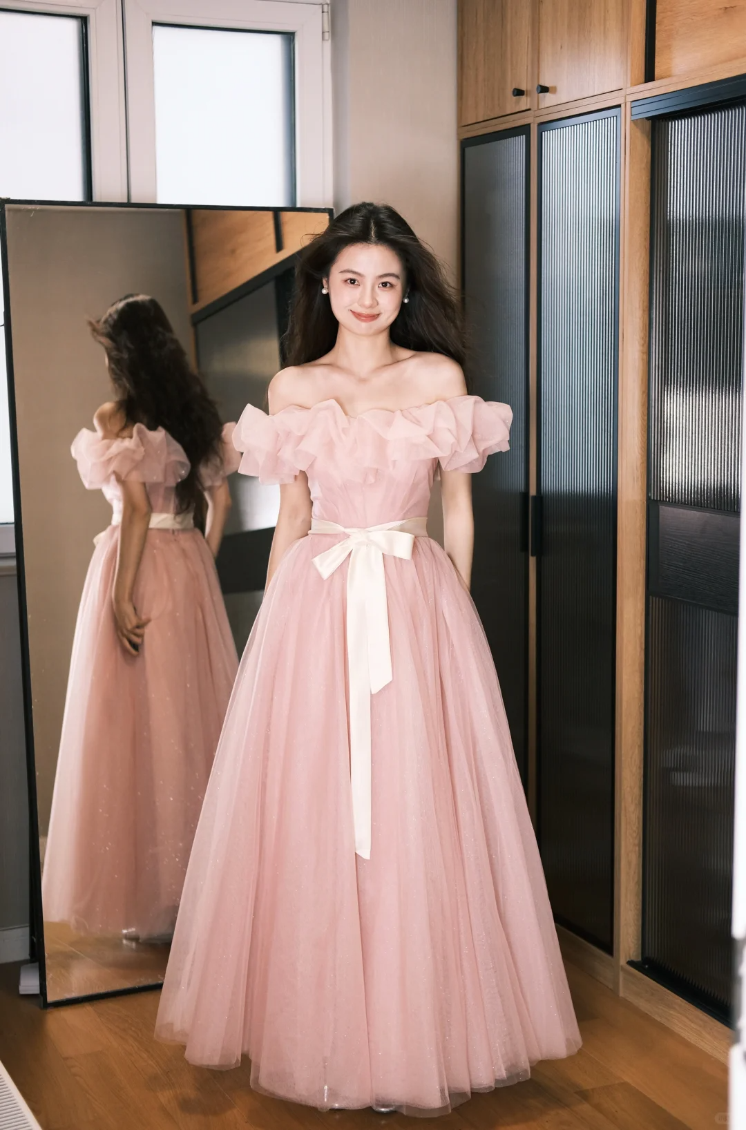 Elegant A Line Off the Shoulder Pink Tulle Long Party Dress Wedding Gu – shinydress
