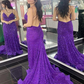 Purple V-Neck Backless Sequin Mermaid Prom Dresses  SH667