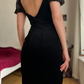 Vintage Sheath Puff Sleeve Black Velvet Knee Length Prom Dress Evening Dress SH6078