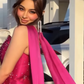 Hot Pink A Line Strapless Beaded Satin Long Prom Dress Wedding Guest Dress SH5412
