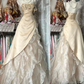 Apricot A Line Strapless Beaded Ruffle Organza Satin Prom Dress Evening Dress SH5622