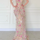 Luxurious Mermaid Strapless Floral Sequin Tulle Long Prom Dress Evening Dress SH5843
